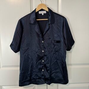 Navy Blue Silk Pajama Set - XL